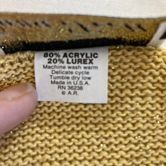 Dana Scott Vintage Gold Sparkle Top Pull-Over Round Neck Relaxed Fit LS, size XL - Picture 10 of 12